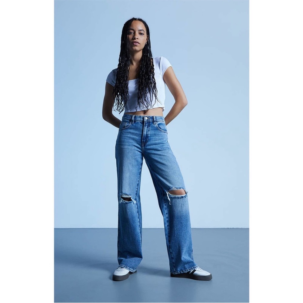 PacSun Medium Blue High Rise Ripped Baggy Jeans Women's 26 NWOT - Picture 3 of 6